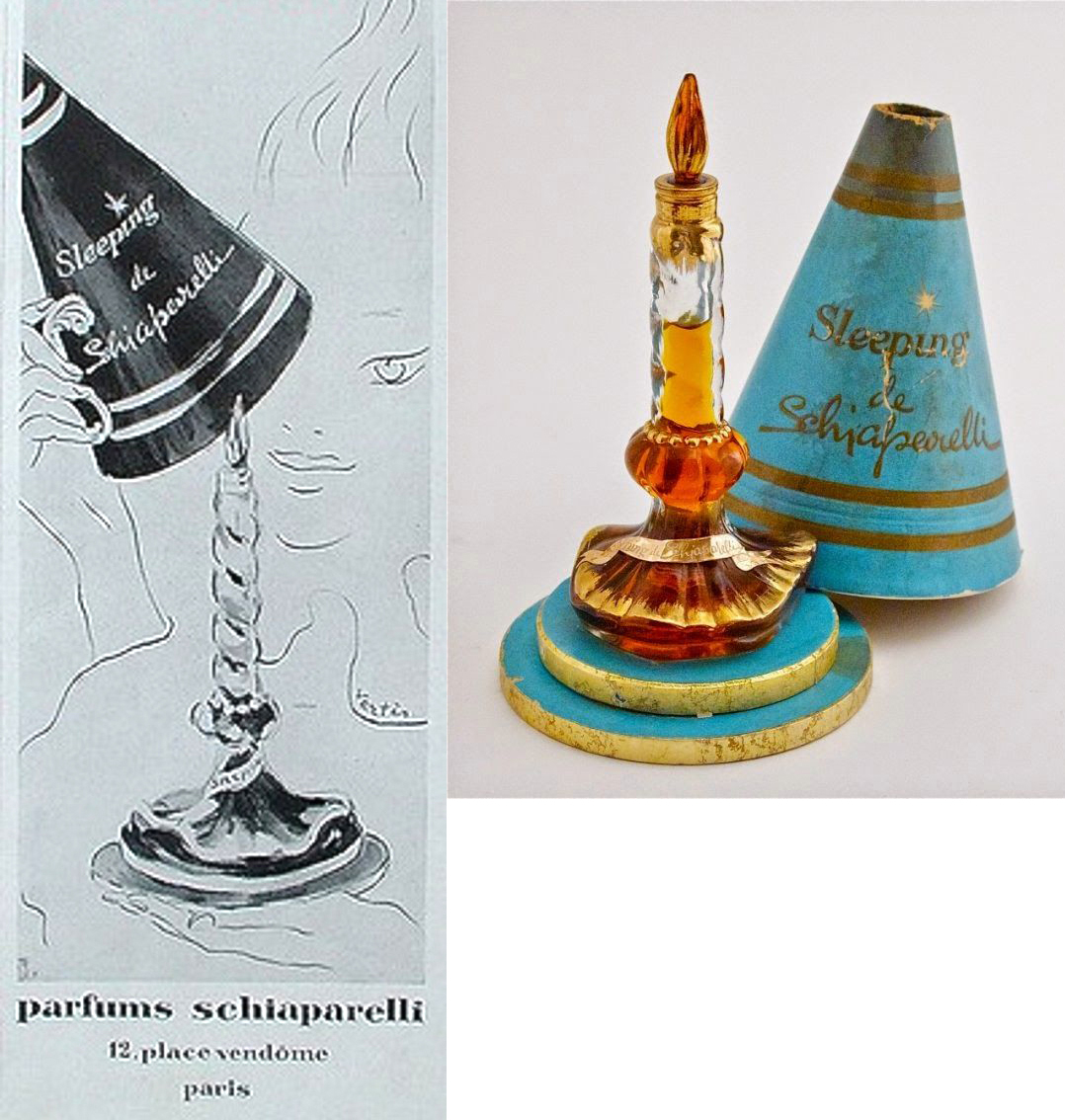 Illustration du flacon de parfum Sleeping — référence surréaliste Schiaparelli, Elsa Sen